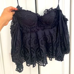 Tom Ford strapless black eyelet bustier + sleeves
